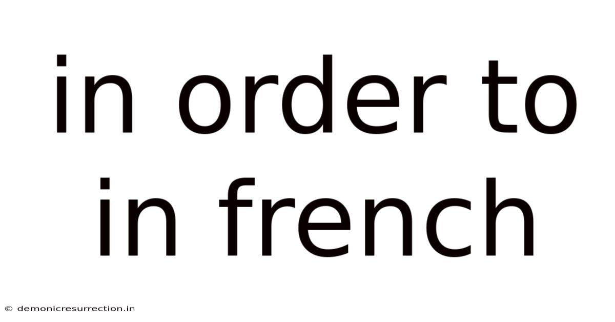 In Order To In French