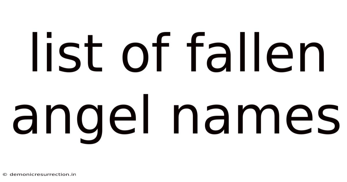 List Of Fallen Angel Names