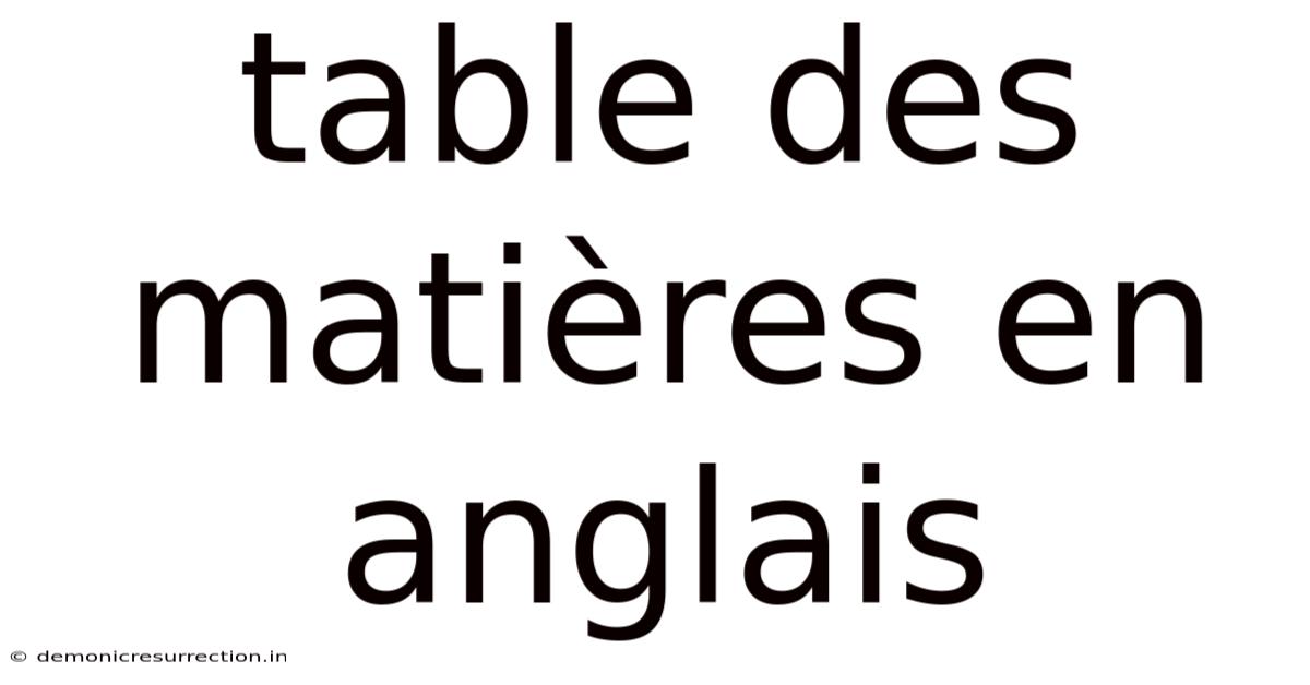 Table Des Matières En Anglais