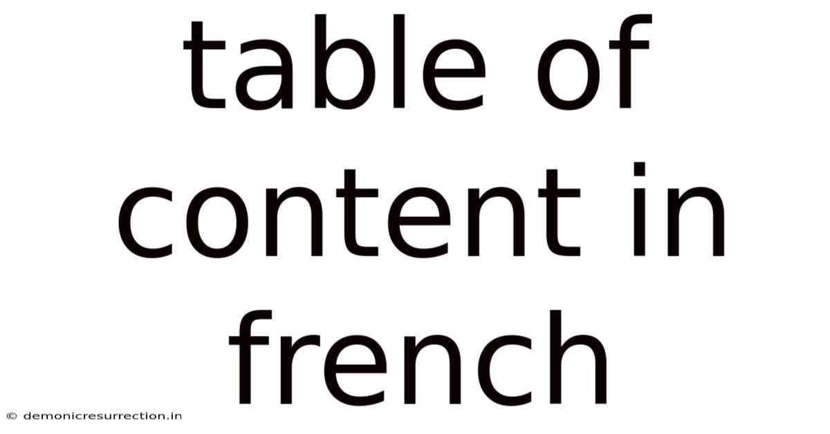 Table Of Content In French