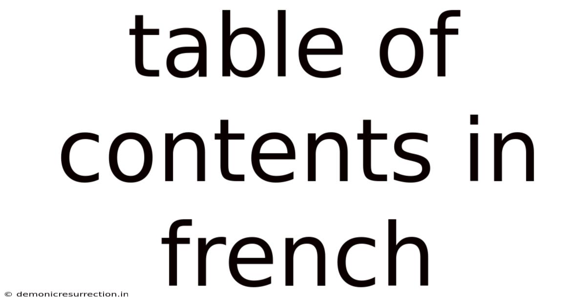 Table Of Contents In French