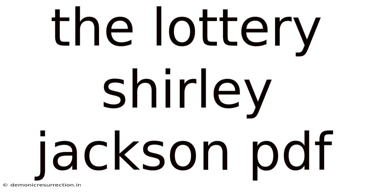 The Lottery Shirley Jackson Pdf